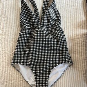 Sezane Black and White Checkered Swimsuit